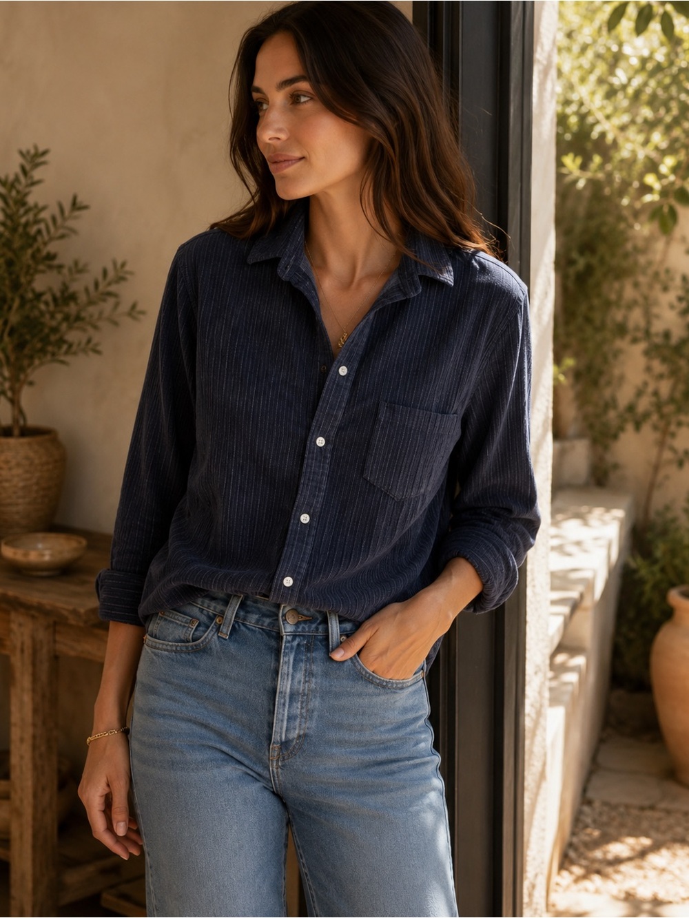 NEW FRANK & EILEEN "Eileen" Relaxed Fit Corduroy Button-Up Shirt Lagoon Size XXS